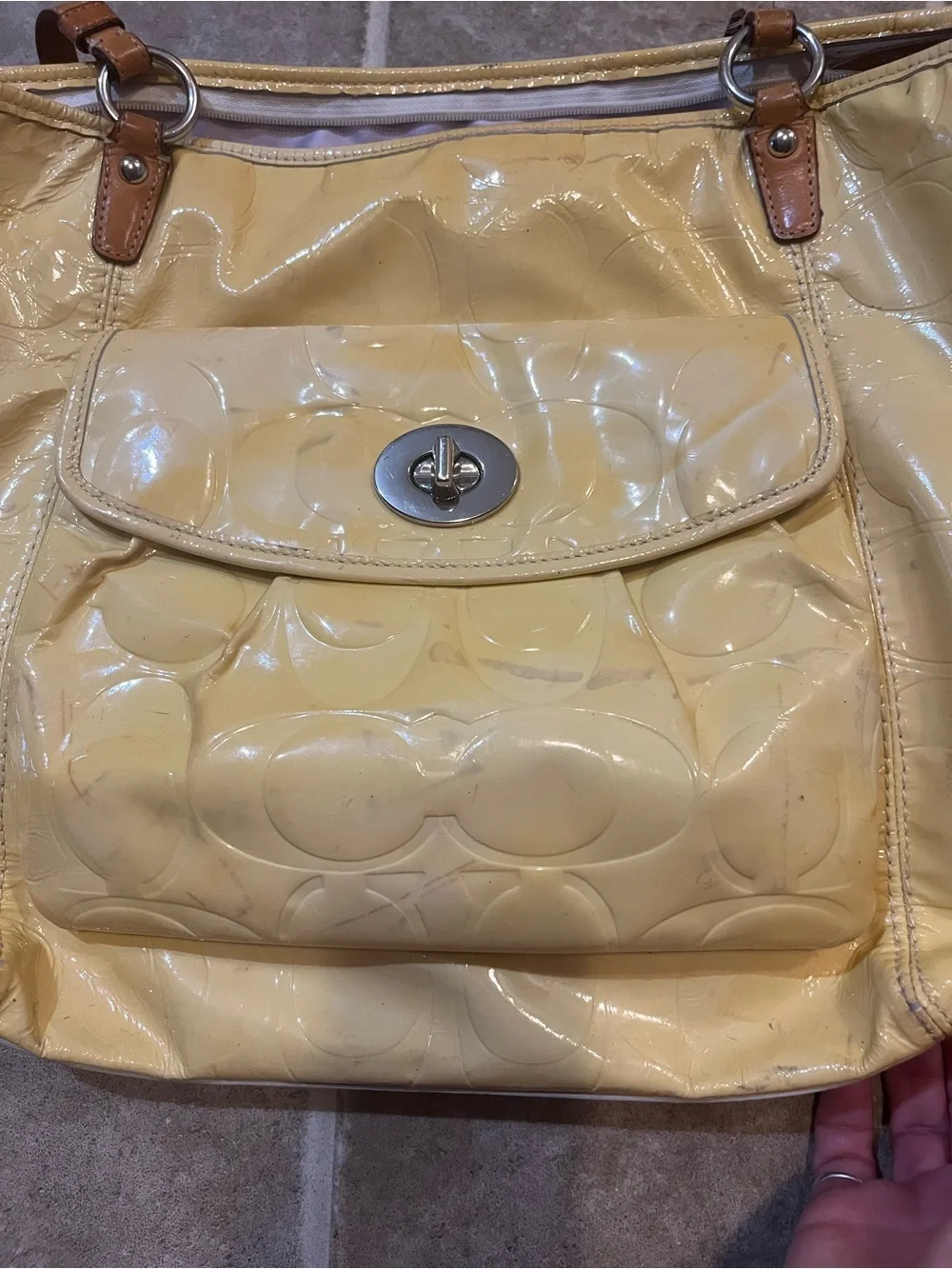 Yellow Coach Leah Patent Tote F14663